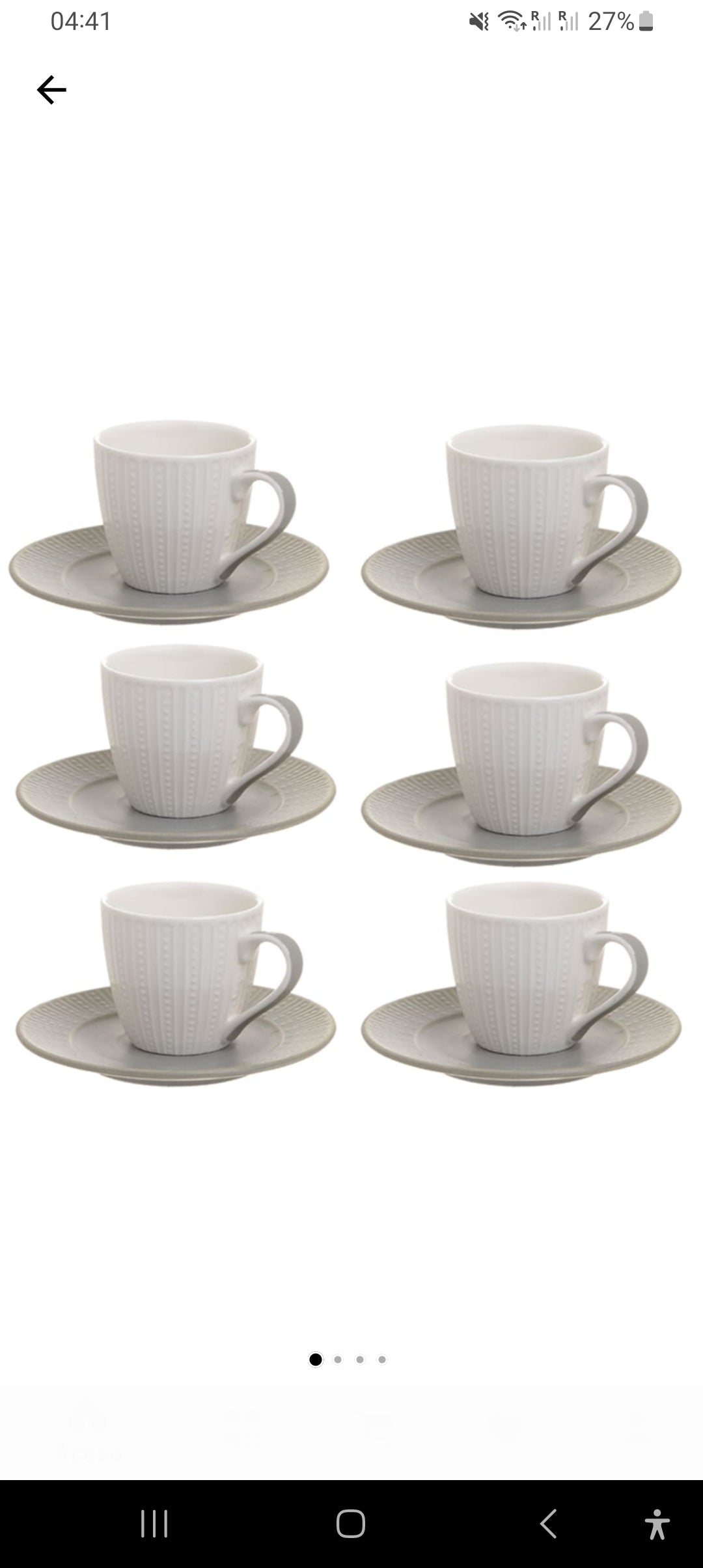 Set 6 cesti albe de cafea, cu farfurii gri, portelan, 120 ml