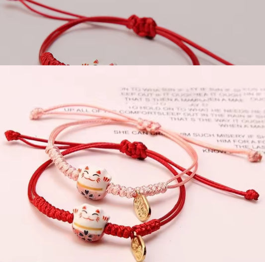 Ceramic Lucky Cat Braided Bracelet