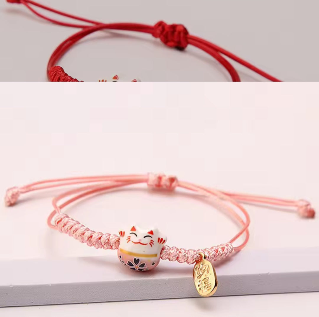 Ceramic Lucky Cat Braided Bracelet