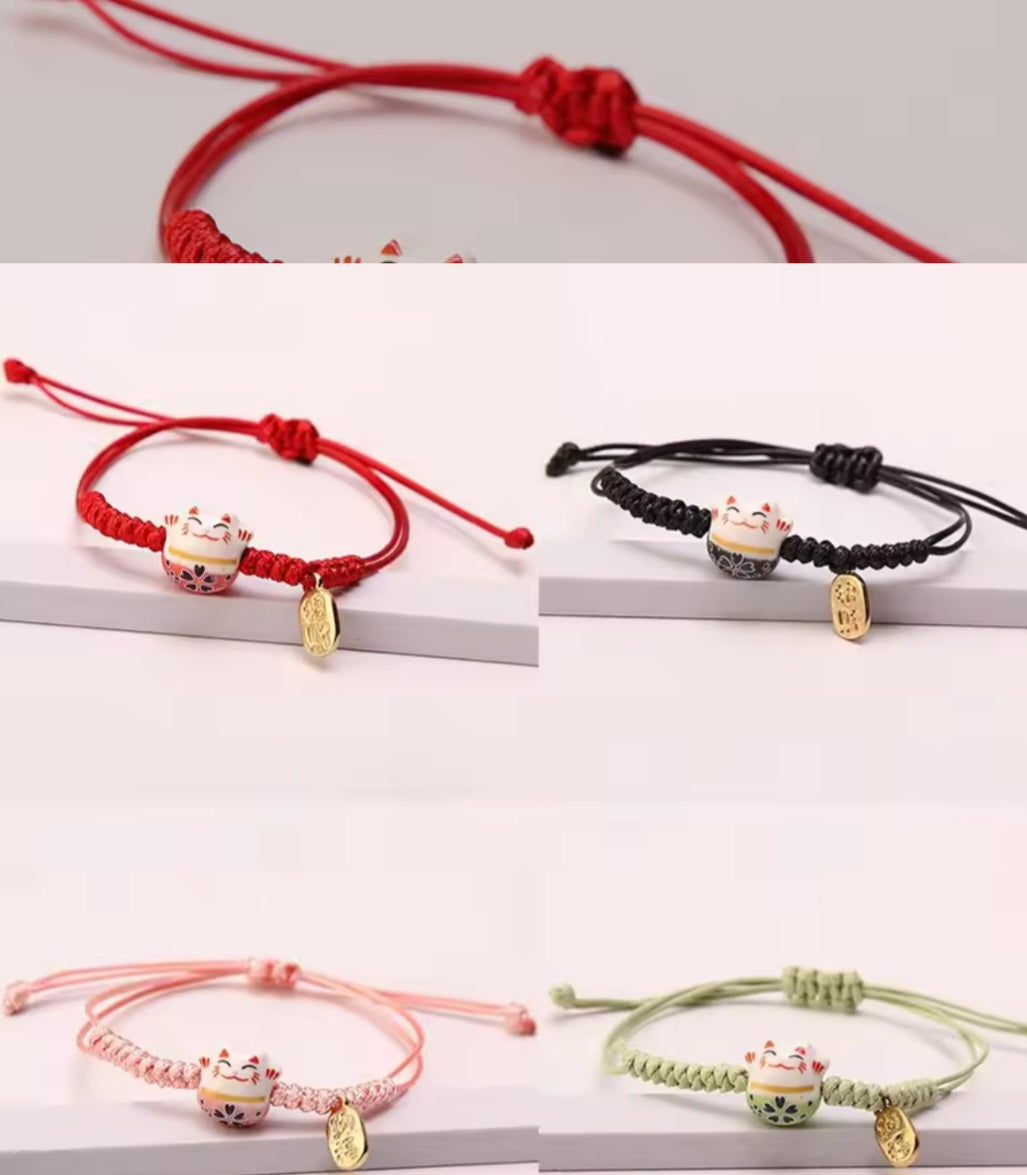 Ceramic Lucky Cat Braided Bracelet