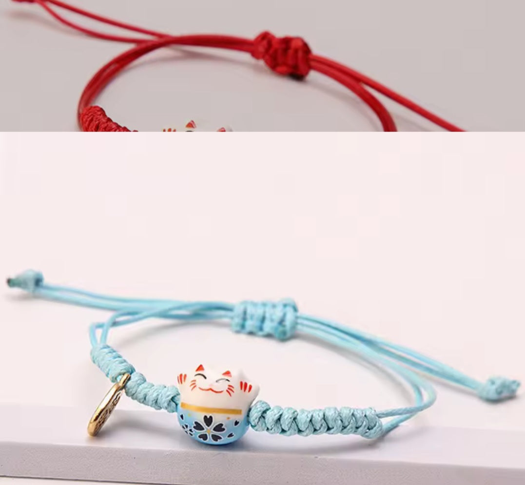 Ceramic Lucky Cat Braided Bracelet