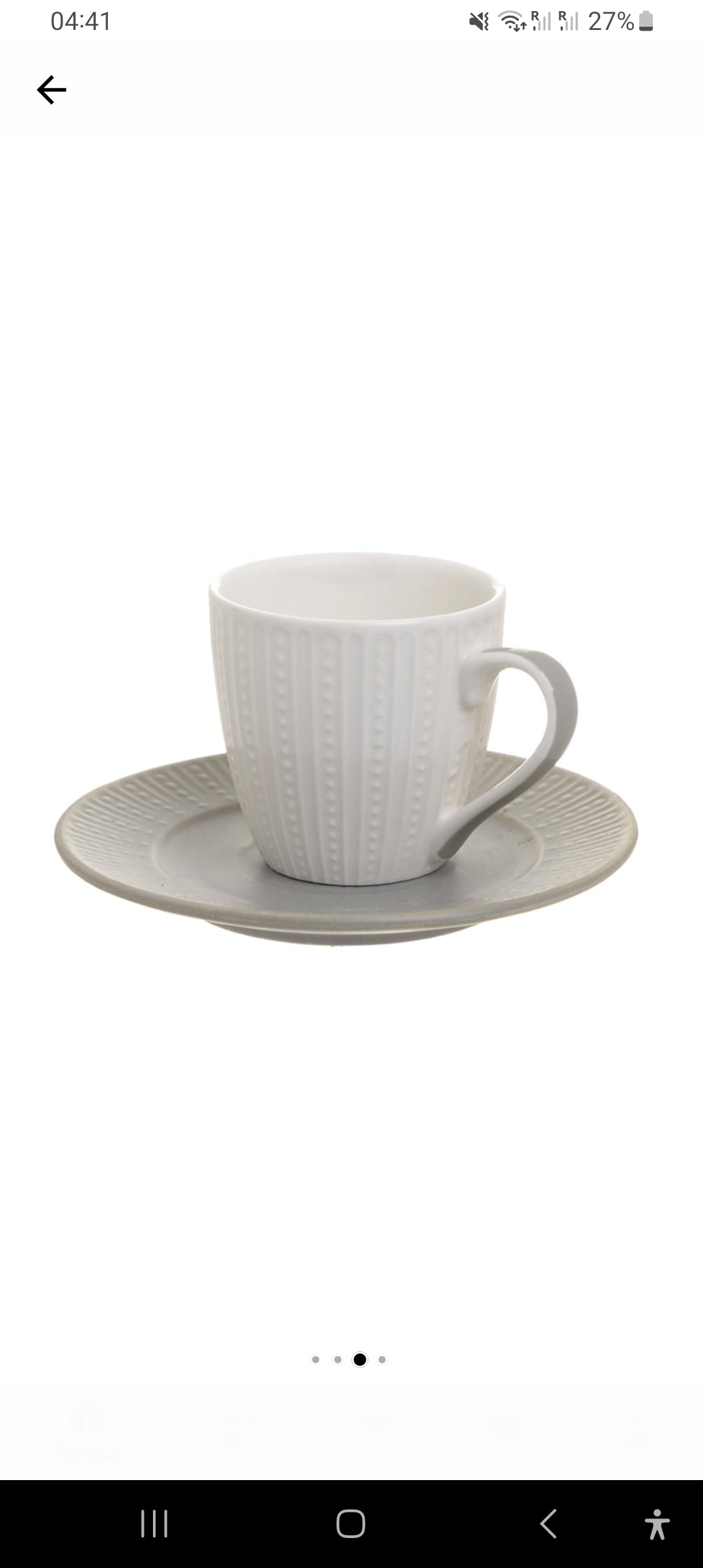 Set mit 6 Cesti Albe de Cafea, Cu Farfurii Gri, Portelan, 120 ml